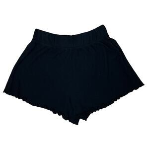 Roxy Black Pull On Comfy Cotton High Rise Ribbed Shorts Small Boho Lettuce Hem